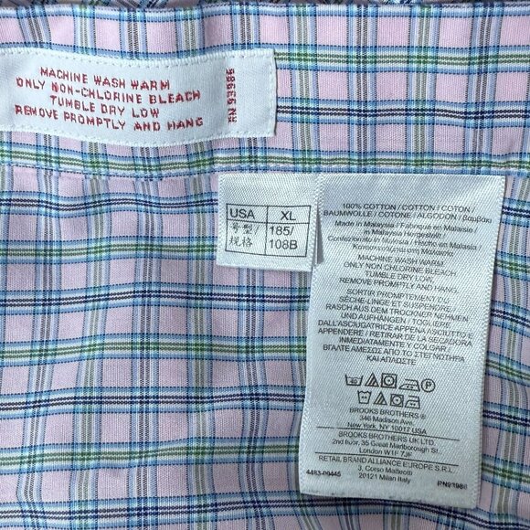 Brooks Brothers Men's Short Sleeve Button Down Shirt, XL, Blue Pink Plaid - Picture 3 of 7